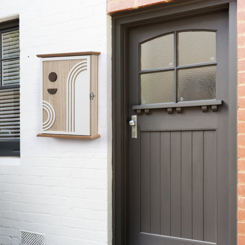 Стенно монтирана кутия за ключове със заключване, прахоустойчива, дървена, модерен минималистичен стил.