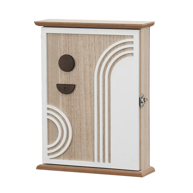 Стенно монтирана кутия за ключове със заключване, прахоустойчива, дървена, модерен минималистичен стил.