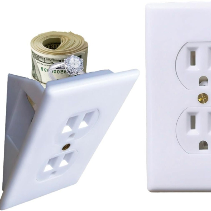 Rejtett faliszekrény konnektorba álcázva, 1L kapacitás, műanyag, modern dizájn, ideális nappaliban, dolgozószobában vagy fiókokban