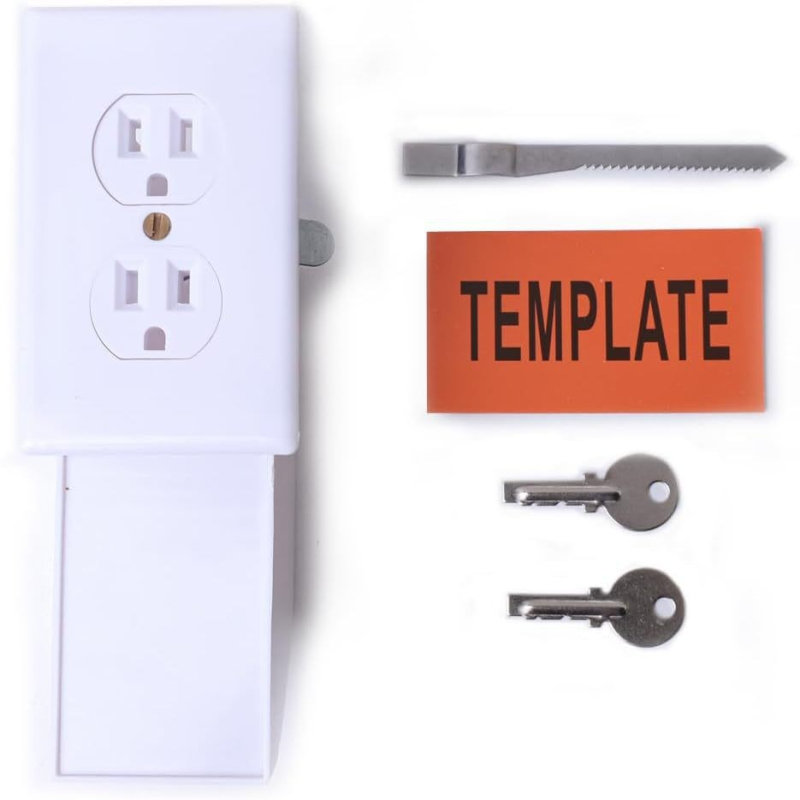 Rejtett faliszekrény konnektorba álcázva, 1L kapacitás, műanyag, modern dizájn, ideális nappaliban, dolgozószobában vagy fiókokban