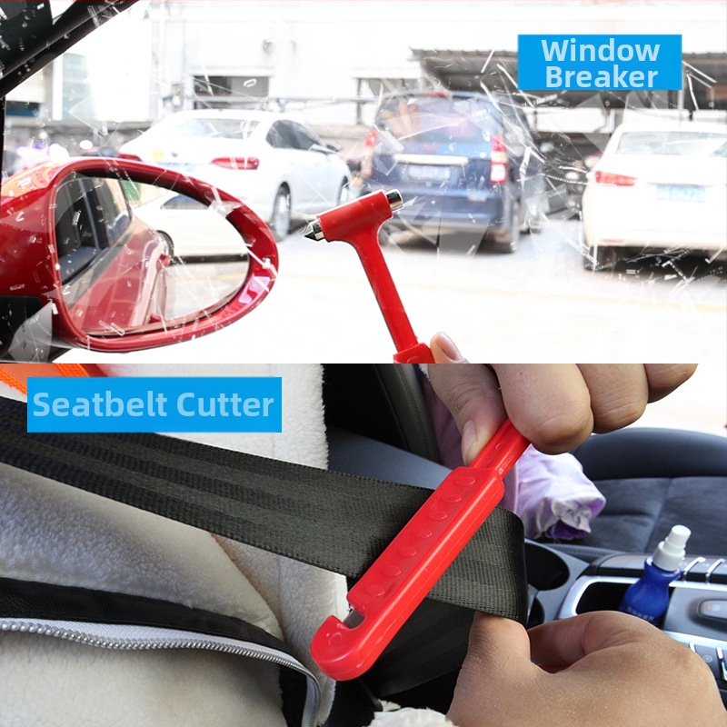 Автомобилен чук за безопасност на прозореца, двуфункционален с конусовидна глава; метал + пластмаса; тегло 100 g