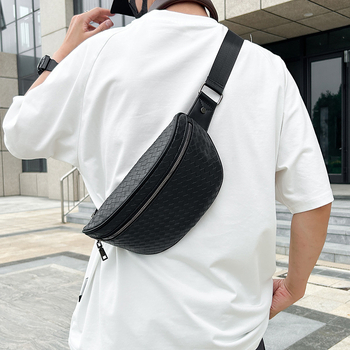 Мъжка чанта за гърдите с много отделения, голям капацитет, PVC материал, водоустойчива, каре шарка