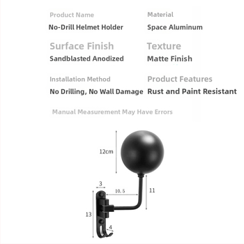 Стенно монтиран държач за мотоциклетни каски — мултифункционален въртящ се държач, алуминиево тяло, съвместим с различни каски, за съхранение в дневната
