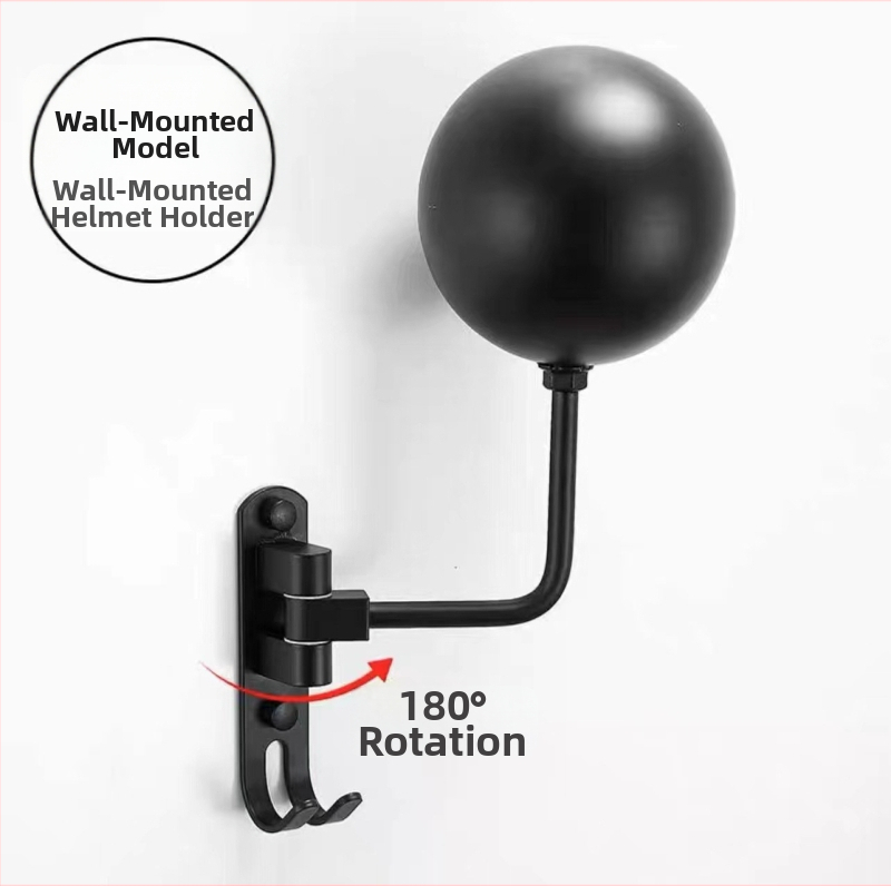Стенно монтиран държач за мотоциклетни каски — мултифункционален въртящ се държач, алуминиево тяло, съвместим с различни каски, за съхранение в дневната