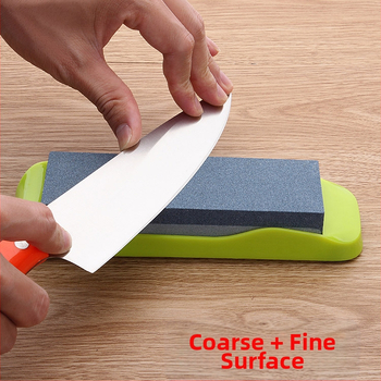 Yiqi dvipusis aštrinimo akmuo virtuvėms — grubios ir smulkios paviršiai, medžiaga: akmuo + PP plastikas, neslydinti pagrindas