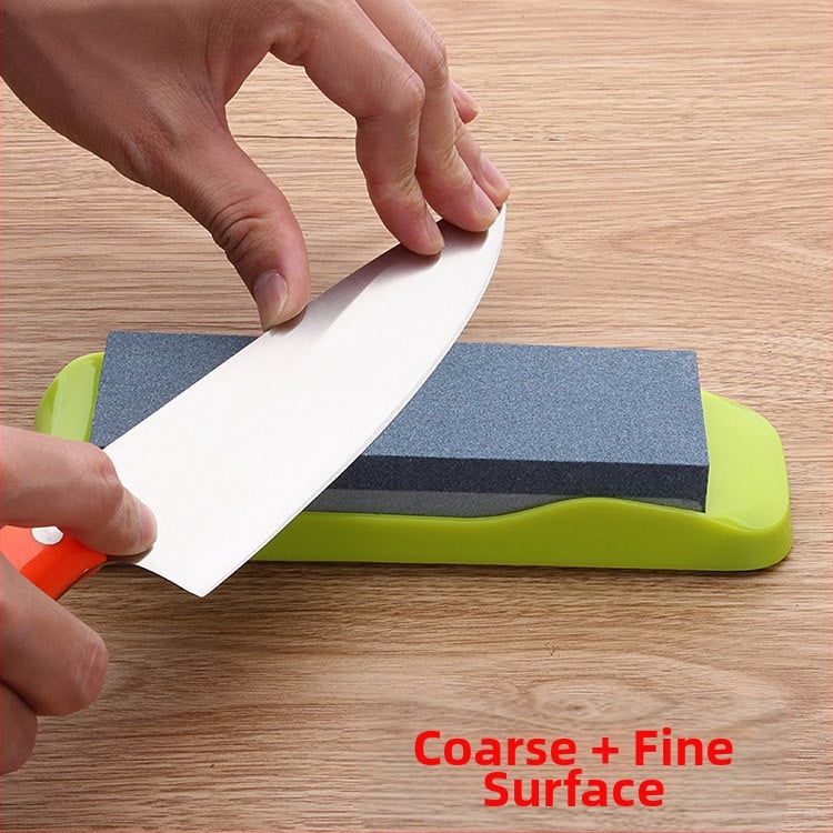 Yiqi dvipusis aštrinimo akmuo virtuvėms — grubios ir smulkios paviršiai, medžiaga: akmuo + PP plastikas, neslydinti pagrindas