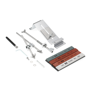 Kryžinis nerūdijančio plieno peilių galandimo įrankis, patobulintas fiksuoto kampo dizainas, profesionaliam virtuvės naudojimui, su 4 galandimo akmenimis, deimantiniai abrazyvai