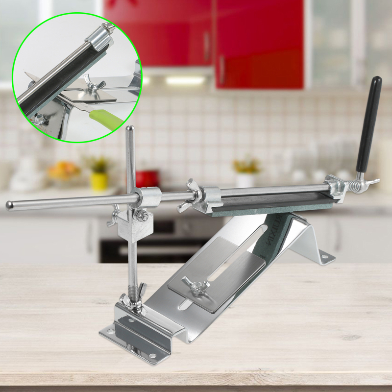 Kryžinis nerūdijančio plieno peilių galandimo įrankis, patobulintas fiksuoto kampo dizainas, profesionaliam virtuvės naudojimui, su 4 galandimo akmenimis, deimantiniai abrazyvai