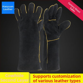 Karvių odos suvirinimo pirštinės - dviejų sluoksnių oda, megztas įdėklas, Aukštos temperatūros atsparumas, Pjovimo apsauga, Skirtos elektros suvirinimui