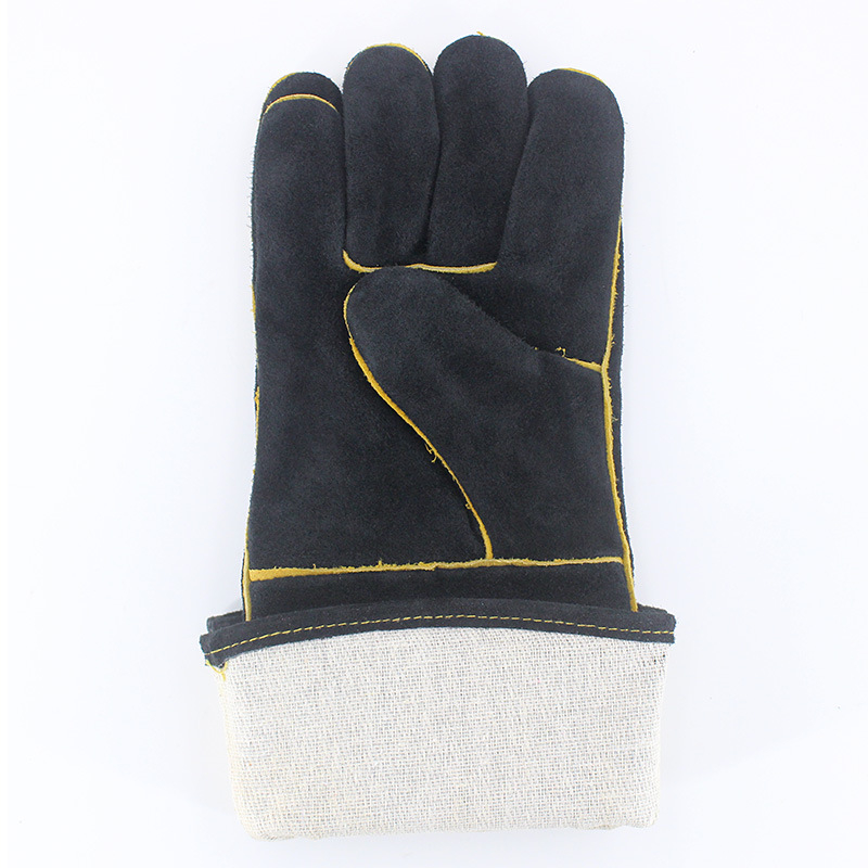 Karvių odos suvirinimo pirštinės - dviejų sluoksnių oda, megztas įdėklas, Aukštos temperatūros atsparumas, Pjovimo apsauga, Skirtos elektros suvirinimui