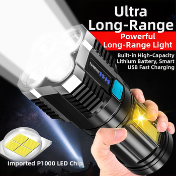 Επαναφορτιζόμενος LED φακός – ισχυρή δέσμη, 20W; μπαταρία 2400 mAh; πηγή φωτισμού LED + λαμπτήρας; φορτιστής περιλαμβάνεται; εμβέλεια 100–200 μέτρα