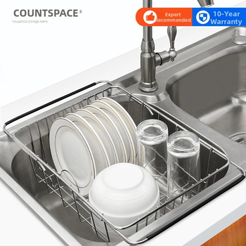 Teleskopinis nusausinimo laikiklis virtuvės plautuvei; nerūdijantis plienas; indų ir vaisių/daržovių saugojimas; modernus paprastas stilius; Kangxi Space