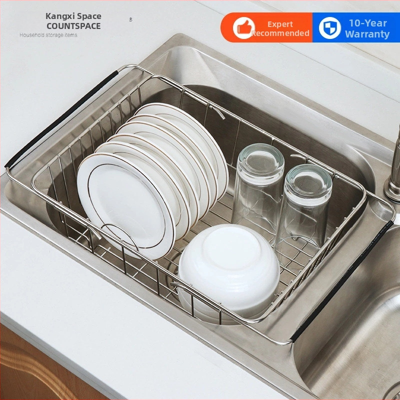 Teleskopinis nusausinimo laikiklis virtuvės plautuvei; nerūdijantis plienas; indų ir vaisių/daržovių saugojimas; modernus paprastas stilius; Kangxi Space