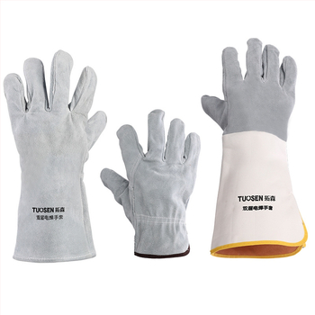 Suvirinimo pirštinės iš karvių odos, dviejų sluoksnių, pilnos odos, skirtos pjovimui ir suvirinimui, svoris 160–260 g, kilmė Linyi