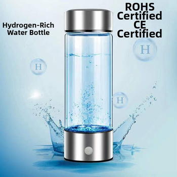 Φορητό ποτήρι νερού με γεννήτρια υδρογόνου — γυαλί υψηλής πυριτικής αντοχής (borosilicate), απλός σχεδιασμός, ενσωματωμένη φόρτιση, νερό πλούσιο σε υδρογόνο