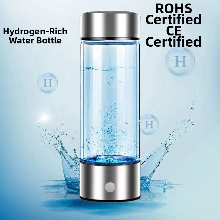 Преносима бутилка-генератор за водородна вода — високо боросиликатно стъкло; прост стил; вградено зареждане; вода обогатена с водород