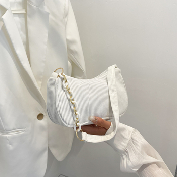 Geantă de subraț corduroy, formă pernă, închidere cu fermoar, căptușeală poliester