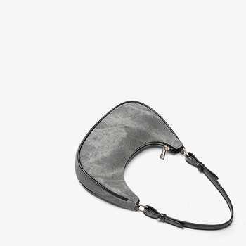 Geantă crossbody din piele artificială, stil New Moon Bag, formă semilună, fermoar, căptușeală poliester