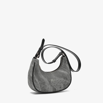 Geantă crossbody din piele artificială, stil New Moon Bag, formă semilună, fermoar, căptușeală poliester
