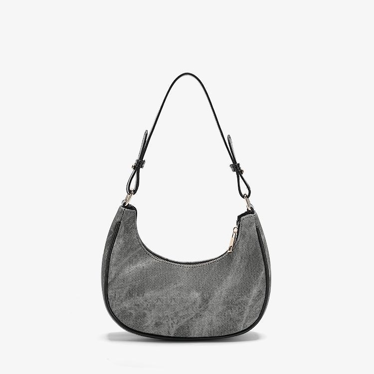 Geantă crossbody din piele artificială, stil New Moon Bag, formă semilună, fermoar, căptușeală poliester