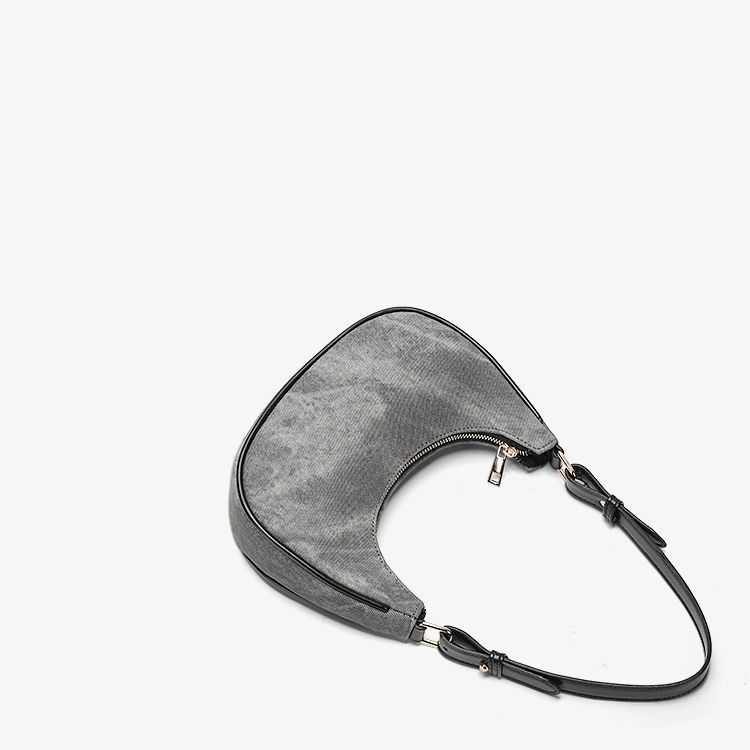 Geantă crossbody din piele artificială, stil New Moon Bag, formă semilună, fermoar, căptușeală poliester