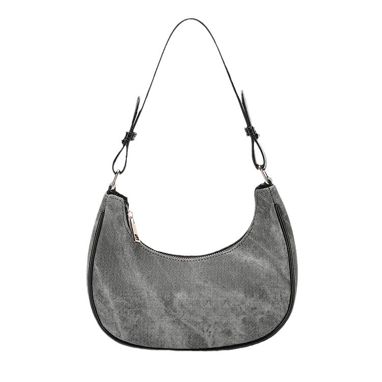 Geantă crossbody din piele artificială, stil New Moon Bag, formă semilună, fermoar, căptușeală poliester