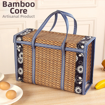 Сгъваема квадратна кошница от бамбук с дантелено кантче за закуски, пазаруване и плодове; персонализирано подаръчно опаковане