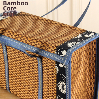 Сгъваема квадратна кошница от бамбук с дантелено кантче за закуски, пазаруване и плодове; персонализирано подаръчно опаковане