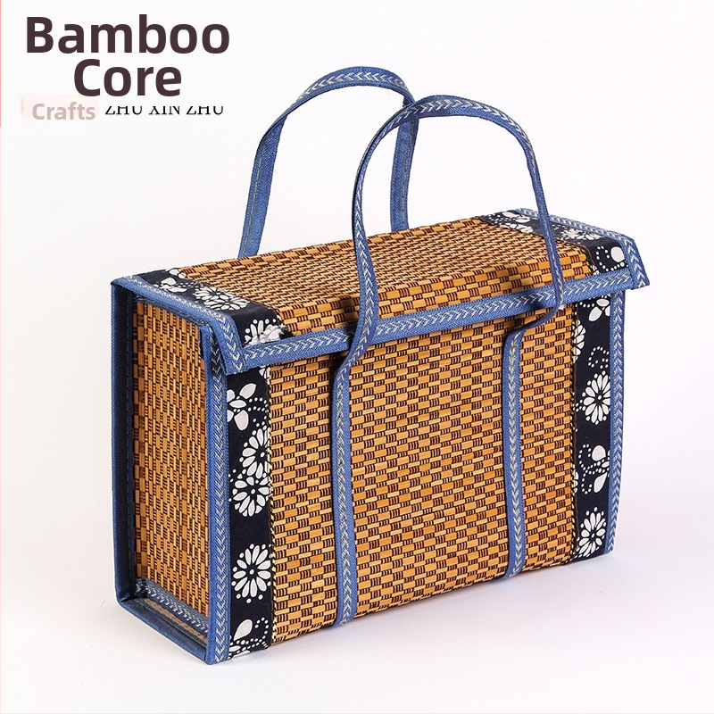 Сгъваема квадратна кошница от бамбук с дантелено кантче за закуски, пазаруване и плодове; персонализирано подаръчно опаковане