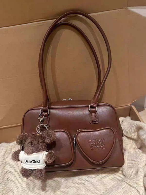 Geantă PU în formă de pernă – formă orizontal pătrată, închidere cu fermoar, compartiment interior cu fermoar, strat intermediar, căptușeală poliester