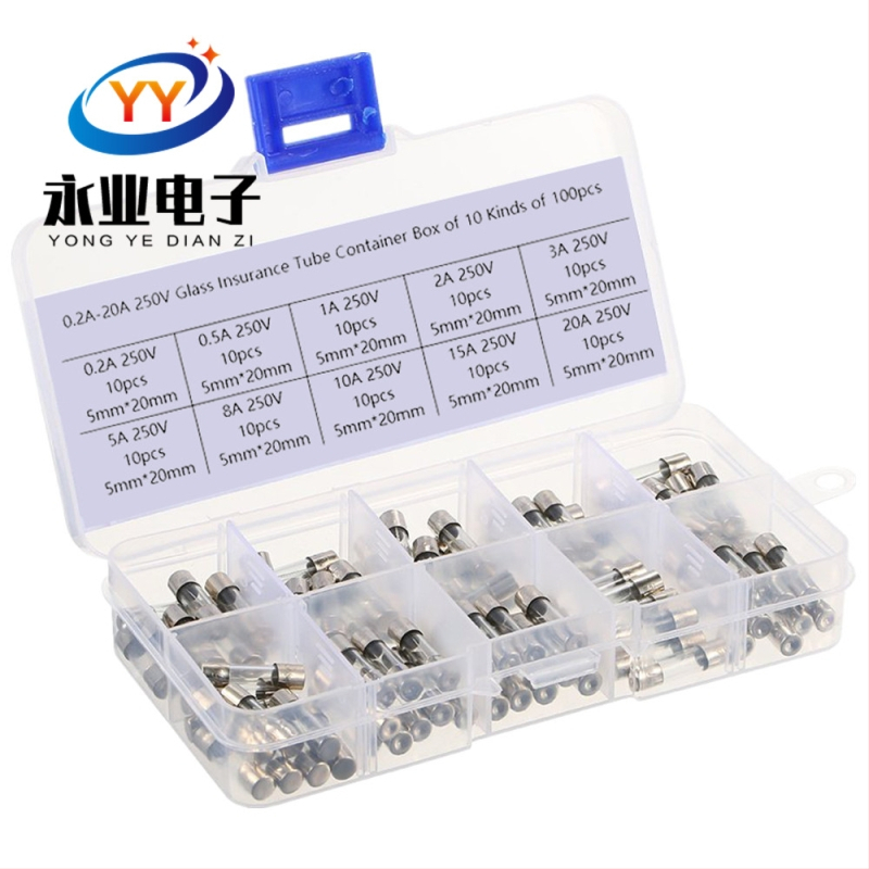 YONGYE стъклен предпазител, 0,2A–20A, смесен комплект, 100 броя