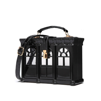 Akril kéz- és válltáska — vízszintes négyzet alakú, csapzáras záródás, gyapotbélés, merev külső