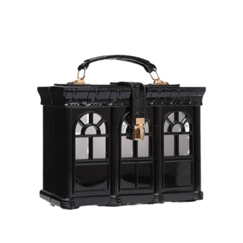 Akril kéz- és válltáska — vízszintes négyzet alakú, csapzáras záródás, gyapotbélés, merev külső