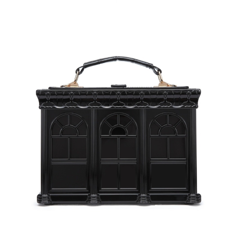 Akril kéz- és válltáska — vízszintes négyzet alakú, csapzáras záródás, gyapotbélés, merev külső