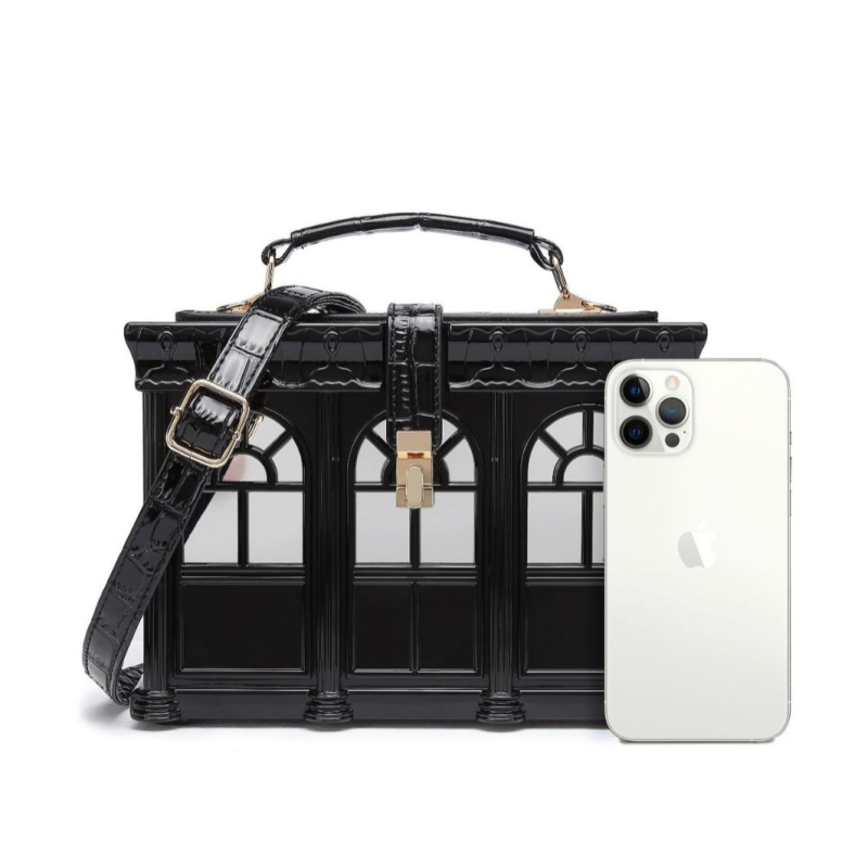 Akril kéz- és válltáska — vízszintes négyzet alakú, csapzáras záródás, gyapotbélés, merev külső