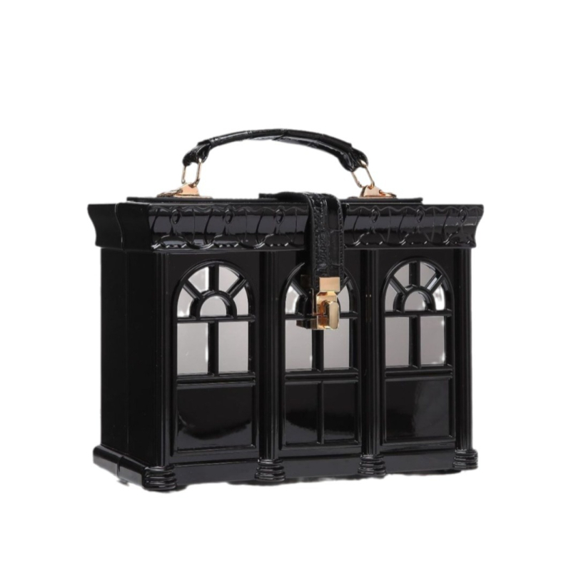 Akril kéz- és válltáska — vízszintes négyzet alakú, csapzáras záródás, gyapotbélés, merev külső