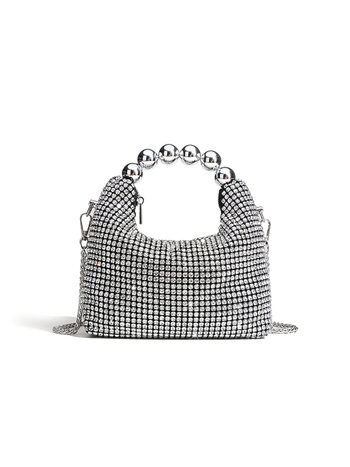 Női estélyi táska gyöngyökkel és strasszokkal, hengeres alakú crossbody lánccal