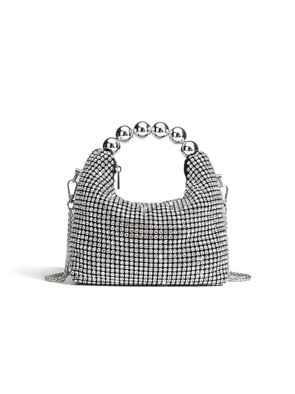 Női estélyi táska gyöngyökkel és strasszokkal, hengeres alakú crossbody lánccal