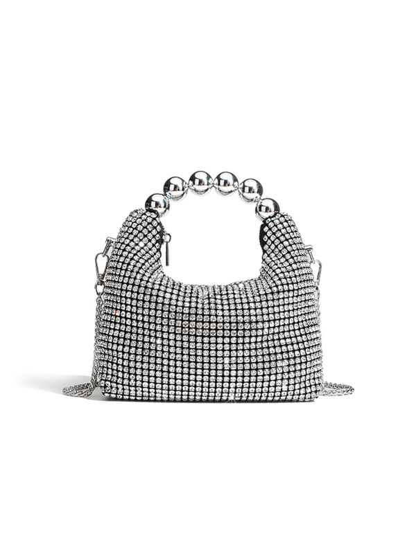 Női estélyi táska gyöngyökkel és strasszokkal, hengeres alakú crossbody lánccal