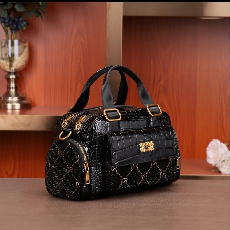 Modale Geantă de mână din piele naturală, stil messenger, capacitate mare, textură din piele de vițel compozită, fermoar