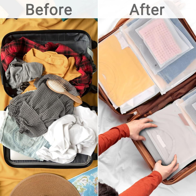 Skaidrios PE pakuotės maišeliams kojinėms ir rankšluosčiams, matinis EVA, savaime užsegamos, dvigubo sluoksnio storis 12/14/16/20, Li Tian prekės ženklas, privatūs ženklai prieinami