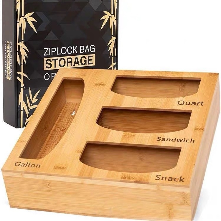 Bambuszból készült műanyag fólia tároló doboz, méretek 42×33×7 cm, kapacitás 45 L, többfunkciós konyhai rendező