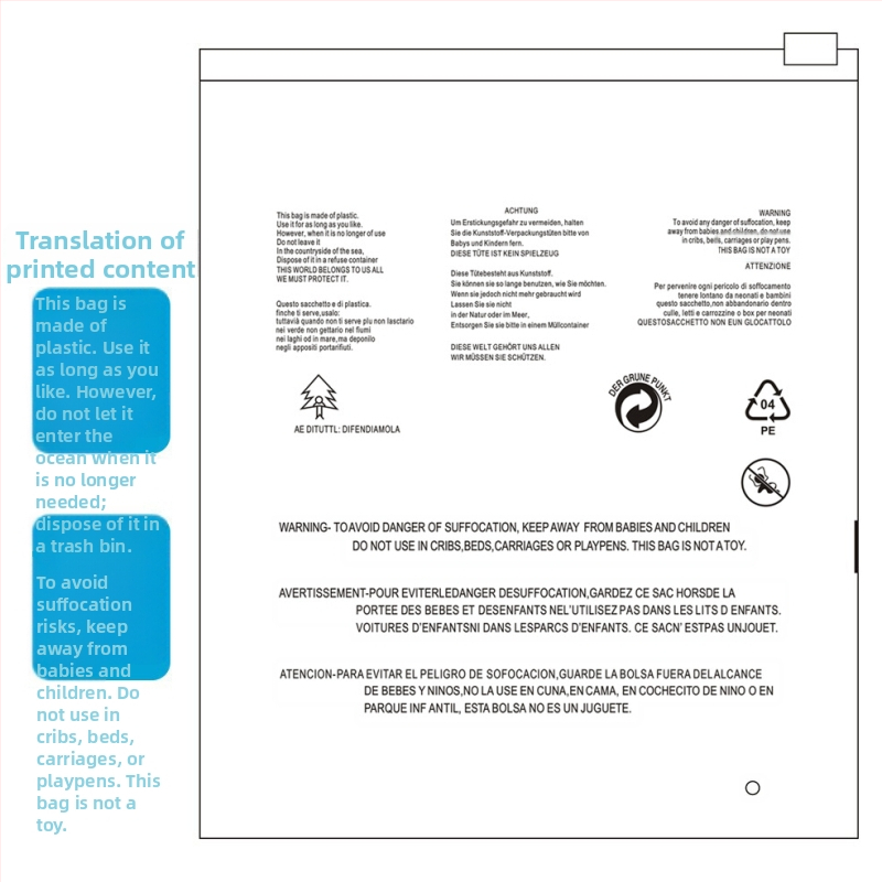 Чанта за облекло с цип и предупреждителен текст, прозрачно матова повърхност, организатор за тениски — марка Pengsheng; двойнослойна дебелина 12 Silk; отклонение 0.2; дневно производство 5 милиона