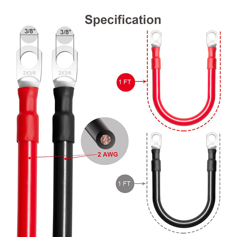 2AWG automobilių akumuliatoriaus jungiamasis laidas, gryno vario laidininkas, skerspjūvis 35 mm², kaučiuko izoliacija