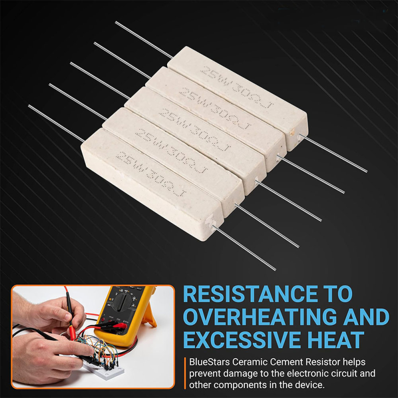 Пакет от 5 керамични резистори с цимент, 25W, 300Ω