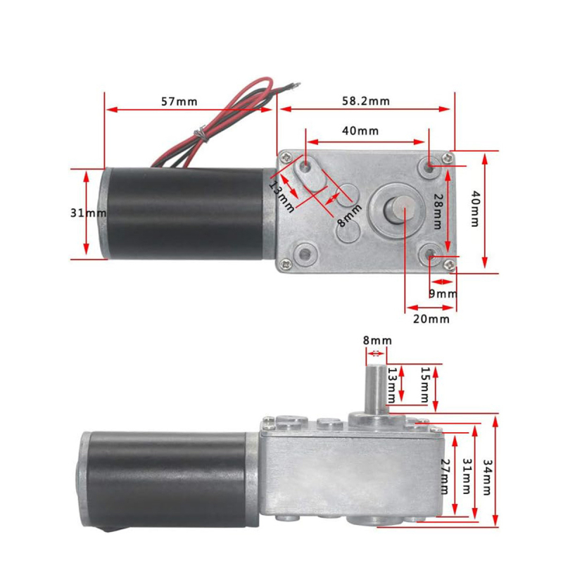 12V DC variklis su sriegiu reduktoriumi, didelis sukimo momentas, atbulinė operacija