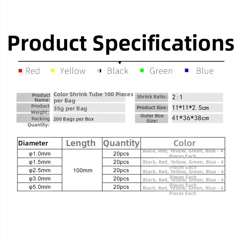Комплект термоусадими тръби, серия 100D, 260°C, 1000V, Огнеустойчивост V2, Пластмаса