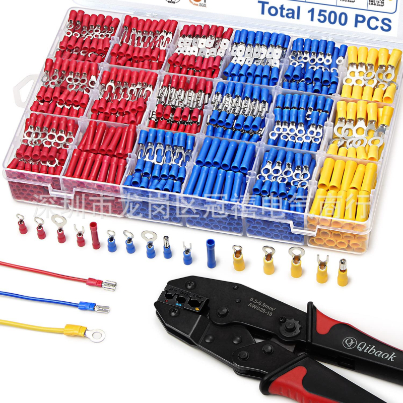 Hideg préselt terminálkészlet dobozban, 1500 db, előre izolált crimp terminálok, 18 csatlakozó konfiguráció