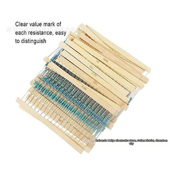 Комплект метални филмови резистори 1/4W, точност ±1%, 1280 броя, 64 стандартни стойности по 20 броя всяка