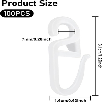 S tipo ratukas 100 vnt komplektas užuolaidų priedai, plastikas, suderinamas su visų tipų užuolaidomis, pritaikymo apdorojimas, licencijuota privataus prekės ženklo etiketė, šiuolaikiškas minimalistinis stilius